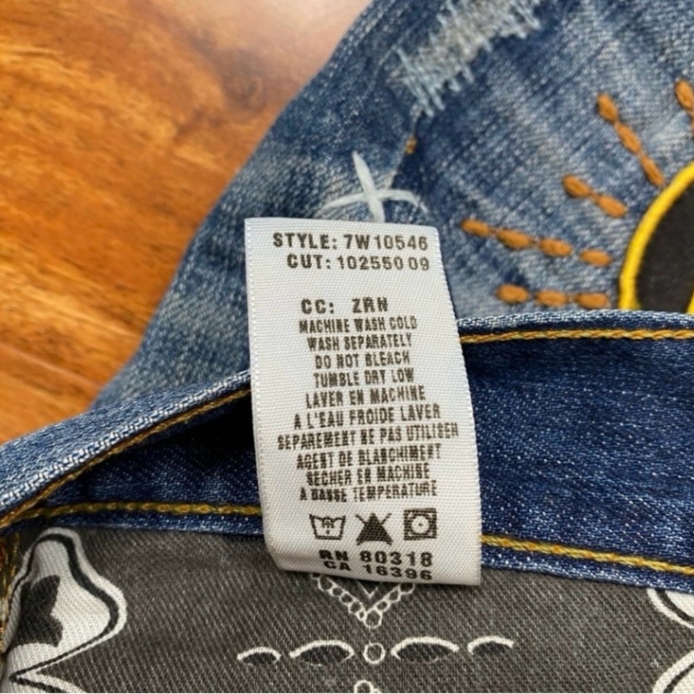 Lucky Brand Y2K Zoe Embroidered Patchwork Denim Mini Skirt Size 00 Boho Western - Picture 13 of 16